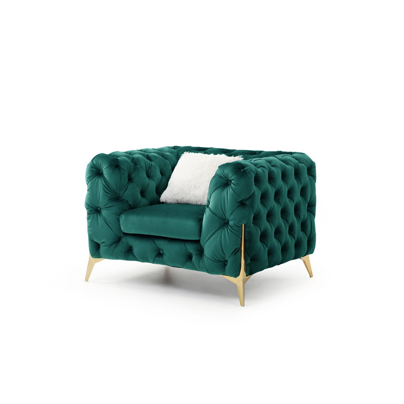Fauteuil en velours 44,9 po Moorehead, Velours vert