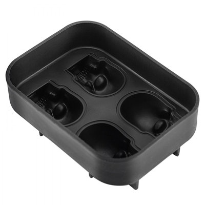 Skull Ice Cube Tray, 4-Grid Skull Ice Ball Maker, Flexible Black Silicone Ice Tray with Lid & Funnel, Funny Skull Ice Cubes 1.6"x1.8" Each for Beverage, Chocolate, etc. on Parties & Holidays