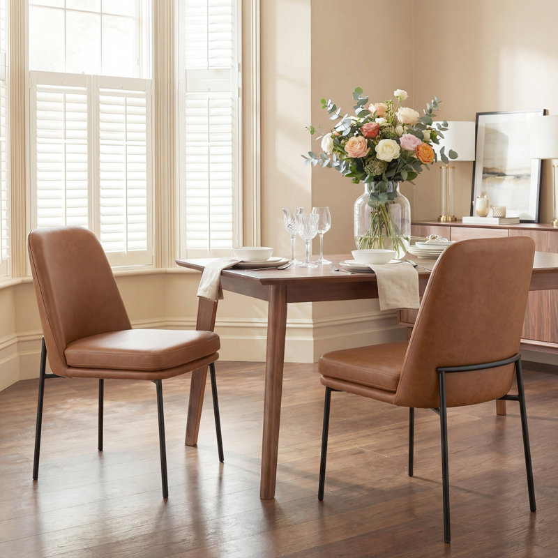 Upholstered Parsons Side Chair Dining Chair, L-Brown