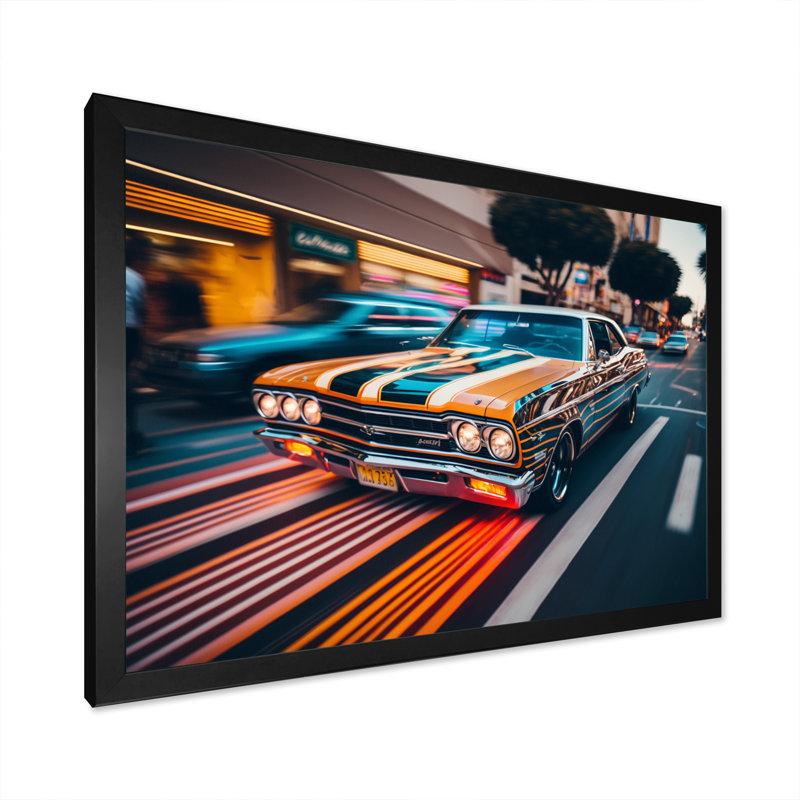 «Orange and Black Muscle Car Artistry», art mural sur toile «Cars American Muscle», Cadre photo noir, H 12 po x l 20 po