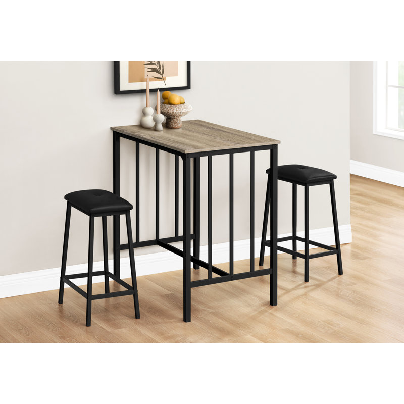 Ensemble de salle à manger contemporain 3 pièces - Table rectangulaire de 91 cm (36 po) de hauteur comptoir, stratifié brun, métal noir, plateau en stratifié compact, facile à utiliser