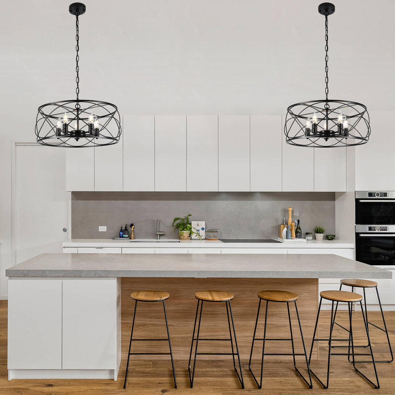 20" 5-Light Dimmable Durm Chandelier with Adjustable Height, Black