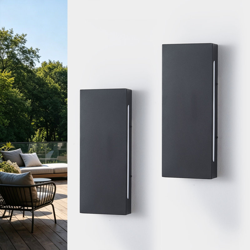2 Packs Outdoor Wall Sconces Black Hardwired Integrated LED Ponce, 15.74" H x 6.3" W x 2" D
