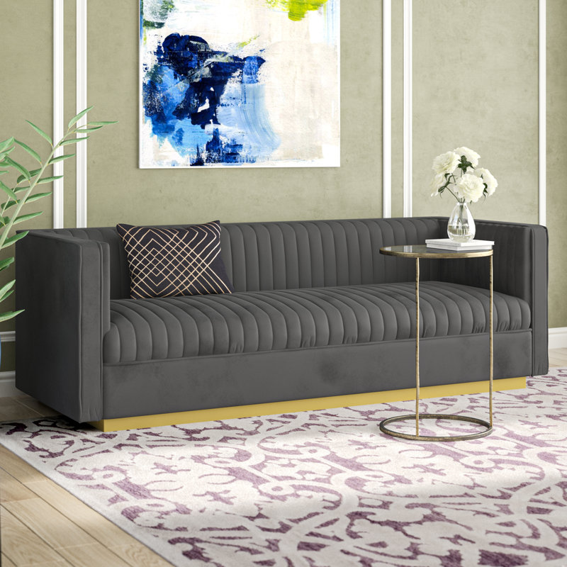 Silver Orchid Perez Vertical Channel Tufted Velvet Sofa, Gray
