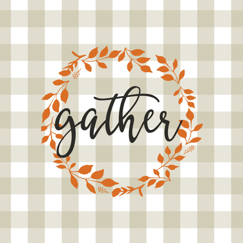 Gather Buffalo Check Orange Wreath - Wrapped Canvas Print, 30cm H x 30cm W x 3.8cm D