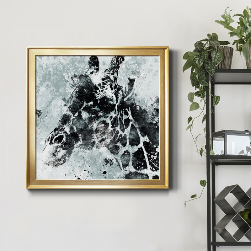 Girafe - cadre photo, impression sur toile, Encadrement doré, H 34,5 po x l 34,5 po x P 1,5 po