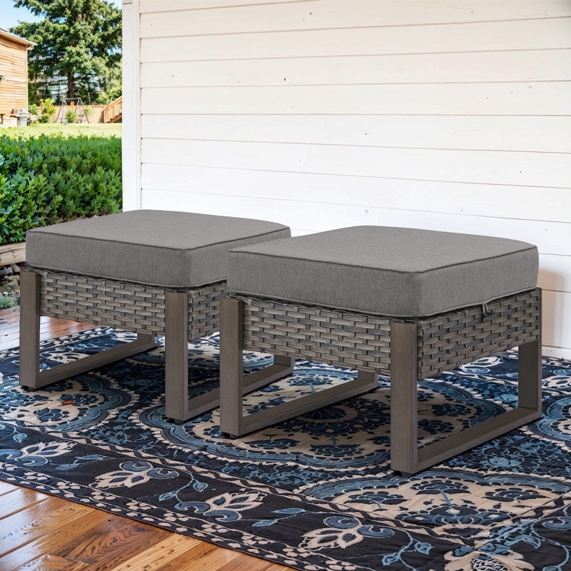 Repose-pieds d'extérieur avec coussin Kelyse, Gris, Gris