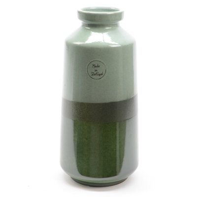 10" White and Green Two-Tone Green Colour Flow Earthenware Ceramic Vase