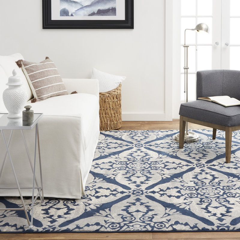 Tapis ikat bleu et gris Aquilino, Rectangle 9 pi 2 po x 12 pi 5 po