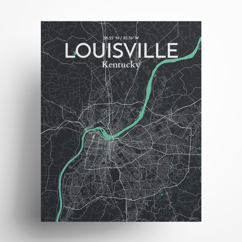 «Louisville City Map», impression, H 20 po x l 16 po, Vert/gris