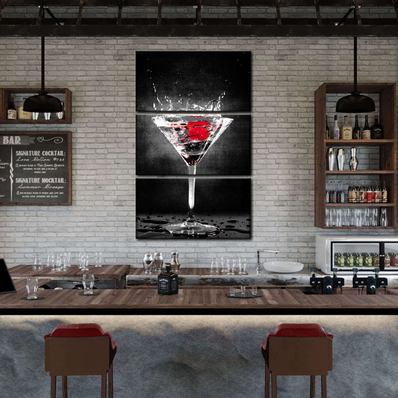 Splashing Cherry Cocktail sur toile, ensemble de 3 pièces, H 50 po x l 32 po x P 1,25 po