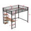 Lit mezzanine double en métal avec bureau intégré et tablettes de rangement, noir