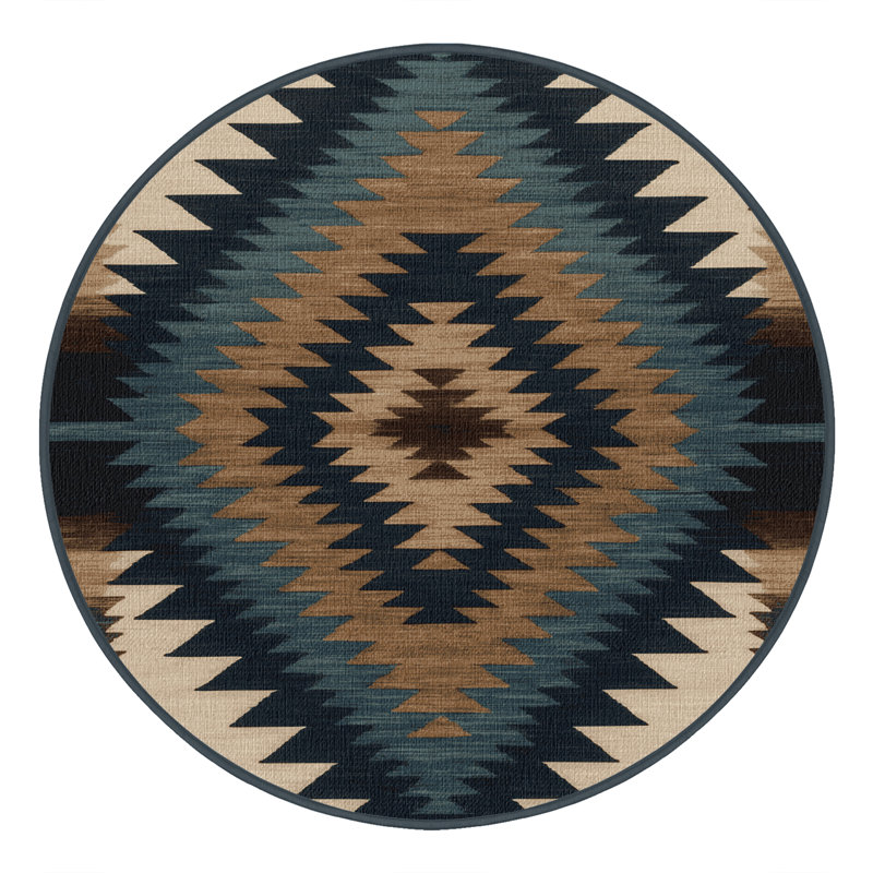Washable Sierra Peaks Southwestern Area Rug, Round 3'