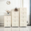 Armoire de rangement en plastique blanc crème avec 3 portes magnétiques et portes pliantes 19,39 po x 11,46 po x 31,1 po pour le salon-1556257784