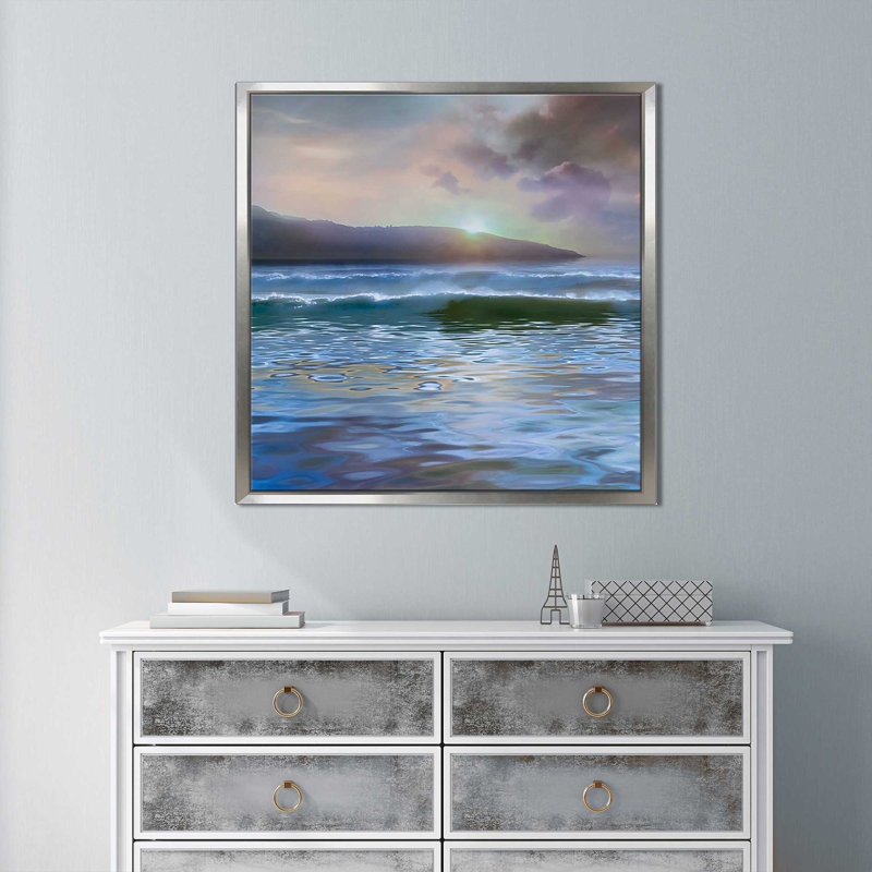 «Western Light», reproduction, H 21,5 po x l 33,5 po x P 2 po, Cadre flottant argent