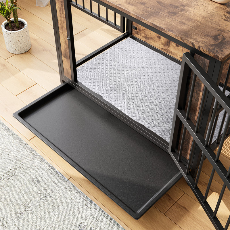 Cage pour chien rustique brun avec repose-pieds réglable et portes doubles pour chiens de taille moyenne / petite