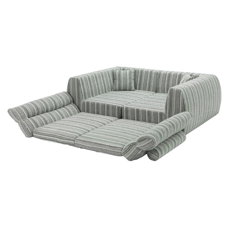 Canapé en éponge à rayures Striped Boucle, Vert sauge, blanc et vert