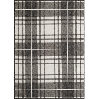 Tapis intérieur / extérieur pour jardin à carreaux noir et blanc