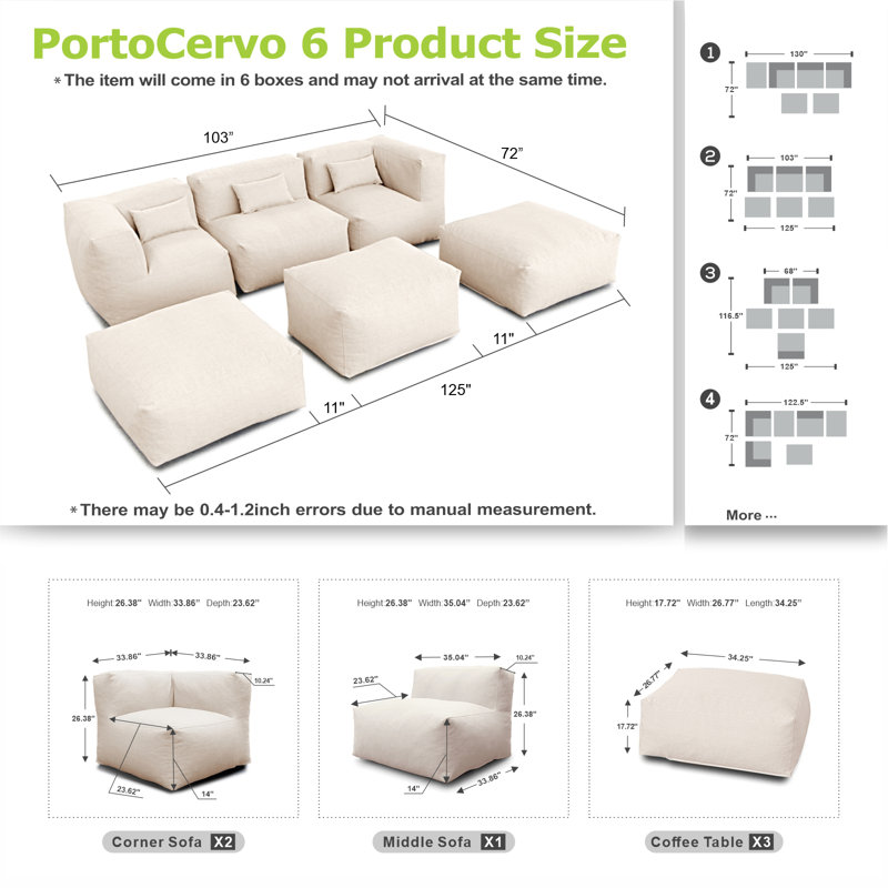 Ensemble de conversation modulaire avec coussins 6 pièces Keloni, Beige clair