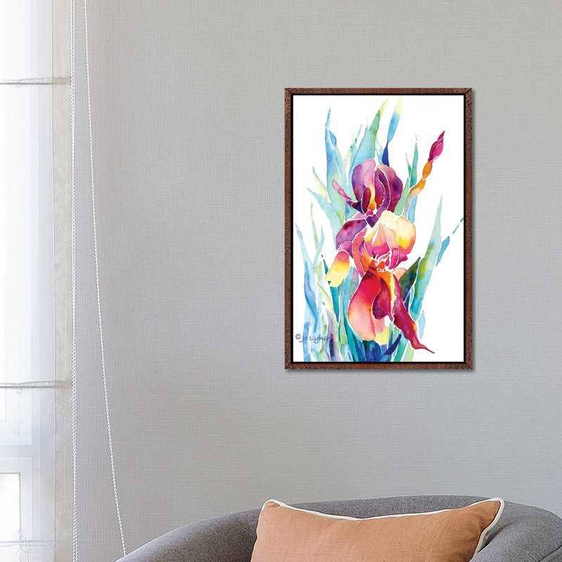 Iris Flower by Jo Lynch - Painting on Canvas, 66.04 cm H x 45.72 cm W, Classic Brown Wood Framed