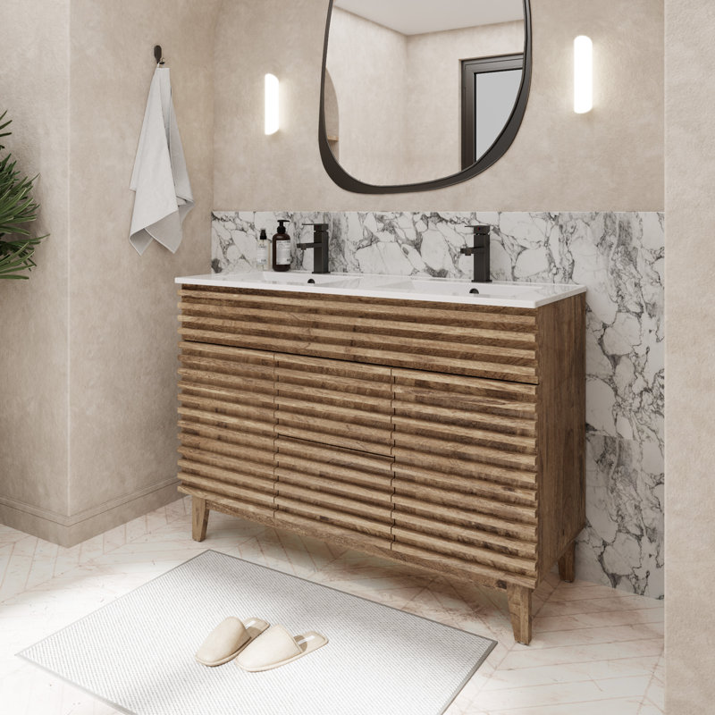 Marilyse 48" Freestanding Double Sink Bathroom Vanity With Resin Top, Anti-shock, Water Saving Faucet, Pop Up Drain