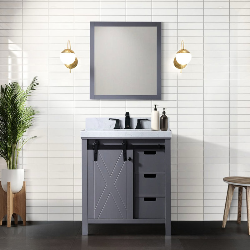 Meuble-lavabo gris foncé l 30 po x P 22 po avec miroir 28 po, Gris foncé