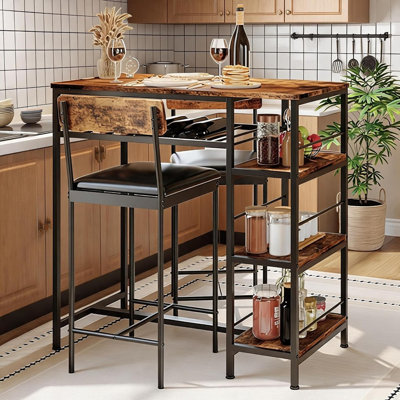 Ensemble de salle à manger 3 pièces, table de bar compacte avec 2 tabourets, ensemble de table de cuisine compacte pour coin-repas avec porte-bouteilles