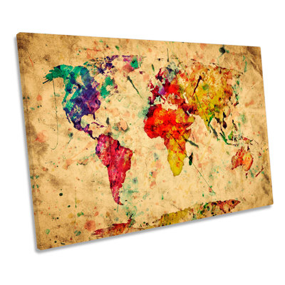 Map Of The World Watercolours Grunge - Wrapped Canvas Art Prints