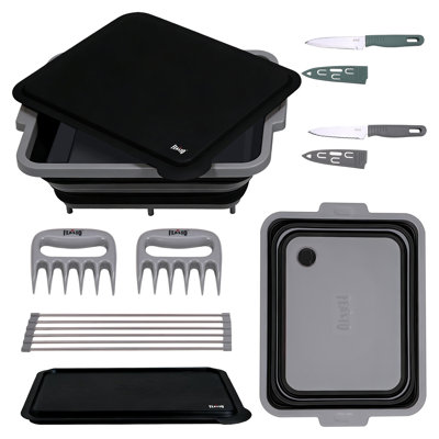Baignoire de préparation multifonctionnelle pliable pour barbecue avec planche à découper 9 pièces Feasto