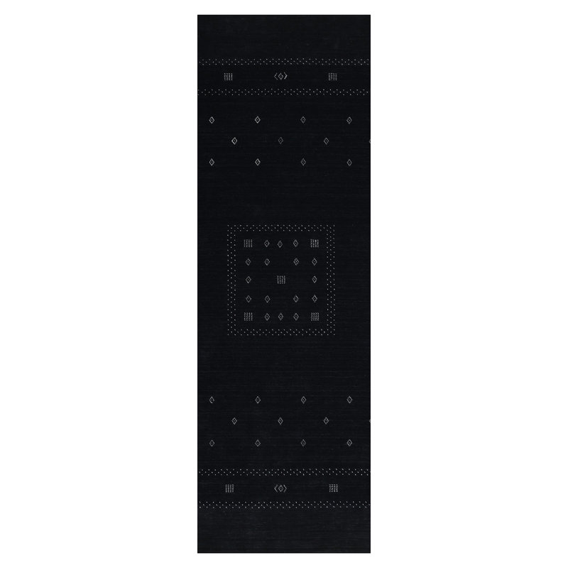 Simi Hand Knotted Cotton/Wool Southwestern Area Rug, Runner 2'6" x 8', Black