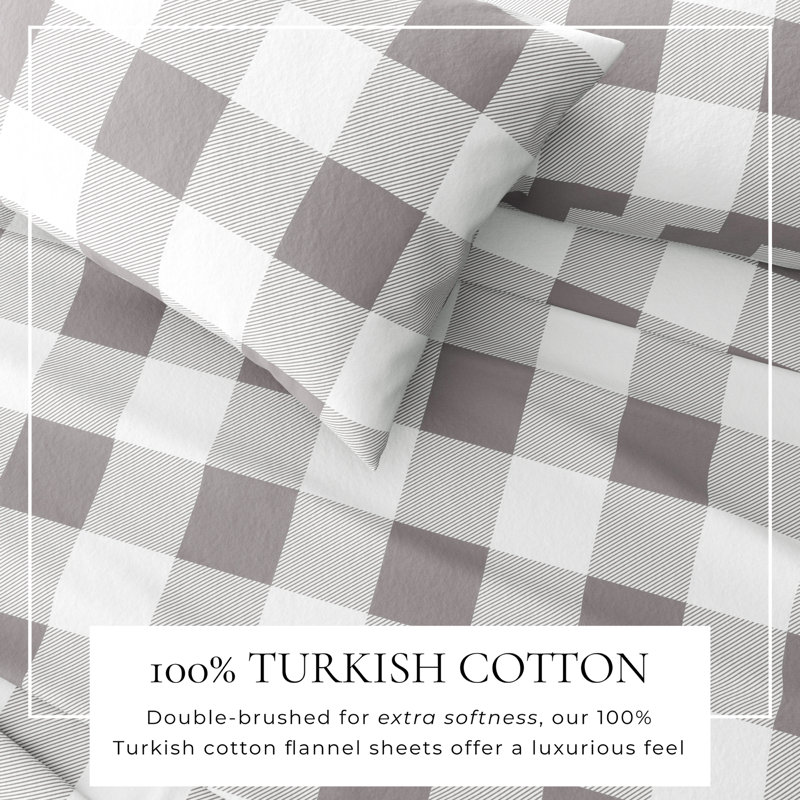 Full Size Gray Cotton Flannel Sheet Set
