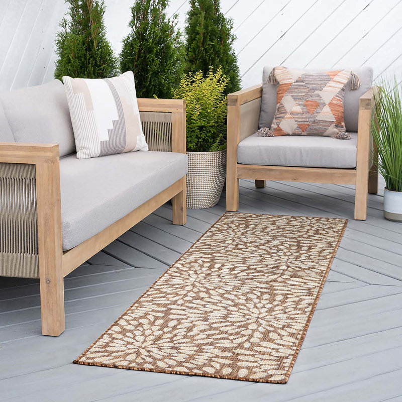 Tapis d'intérieur / extérieur brun Aryanna, Tapis de couloir 2 pi 3 po x 7 pi 3 po