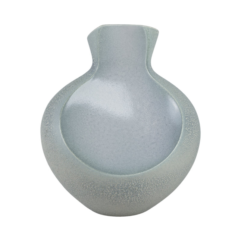 Vase de table artistique en céramique à centre ouvert pour présentation décorative - Grand vase sculptural pour composition florale dans le salon - Vert