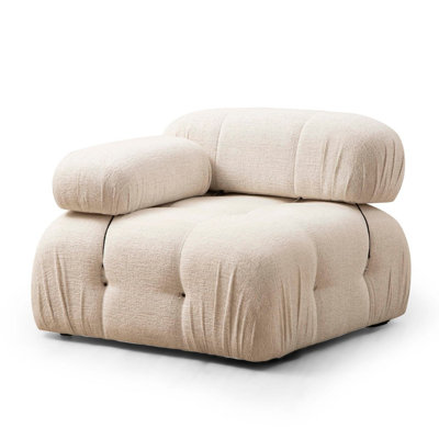 Elegant 1-Seat Sofa, Cream Color, 37.4 x 37.4 x 29.5 inches | Beech Wood & Chipboard Frame, 100% Polyester Fabric, 28 DNS Soft Foam & Feather Cushions | Detachable Back & Arms, Modern Scandinavian Design, Customizable Modular Units
