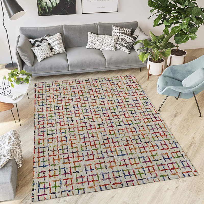 Tapis intérieur / extérieur rectangulaire en polyester tissé à la machine beige / bleu / rouge, Rectangle 2 pi x 3 pi