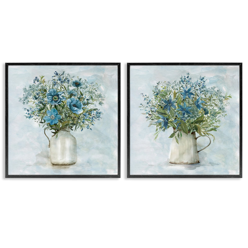 Ensemble de 2 giclées Country Mixed Floral Bouquets par Carol Robinson, Giclée encadrée noir minuit