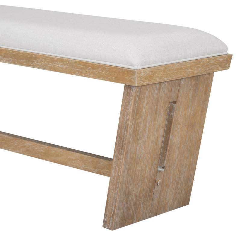 Ensemble de salle à manger rétro, table rectangulaire avec base de table trapézoïdale stable et chaises et banc rembourrés, salle à manger et cuisine