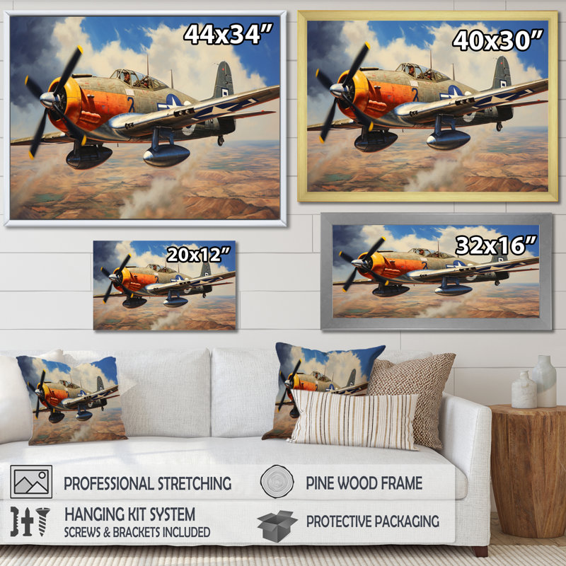 «P51B Plane Skyline II», reproduction sur toile, Cadre photo blanc, H 24 po x l 32 po x P 1 po