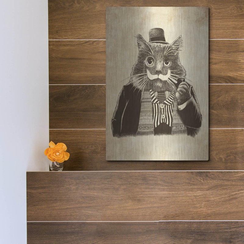 «Mustache Cat» par Tummeow, art de luxe en métal «Mustache Cat» par Tummeow, H 16 po x l 12 po