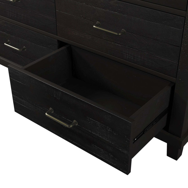 Commode en bois massif à 7 tiroirs Addisynn, Noir