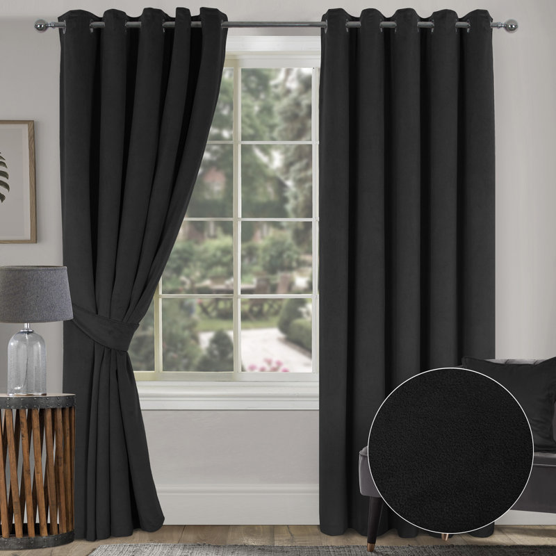 Rohena Velvet Room Darkening Curtain Pair, 114cm Width x 137cm Drop
