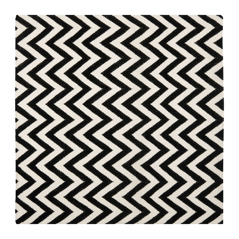 Rodgers Hand Woven Flat Weave Wool/Cotton Chevron Rug in Ivory/Black, Square 8'
