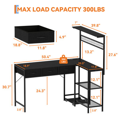 50.4" l-Shaped Gaming Desk, Reversible Corner Computer Desk with LED Lights