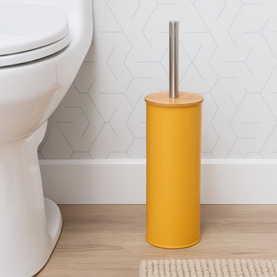 Metal Toilet Brush and Holder Set With Bamboo Lid