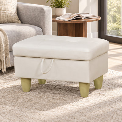 28.5'' Wide Tufted Faux Leather Storage Ottoman - White