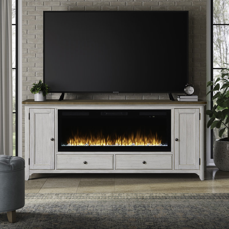 Harlowe 80 Inch TV Console W/ Firebox, White