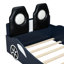 Confortable lit simple en forme de voiture de course avec coussin de dossier à DEL et relaxant, support rembourré en bois bleu - sommeil de qualité-2004835520