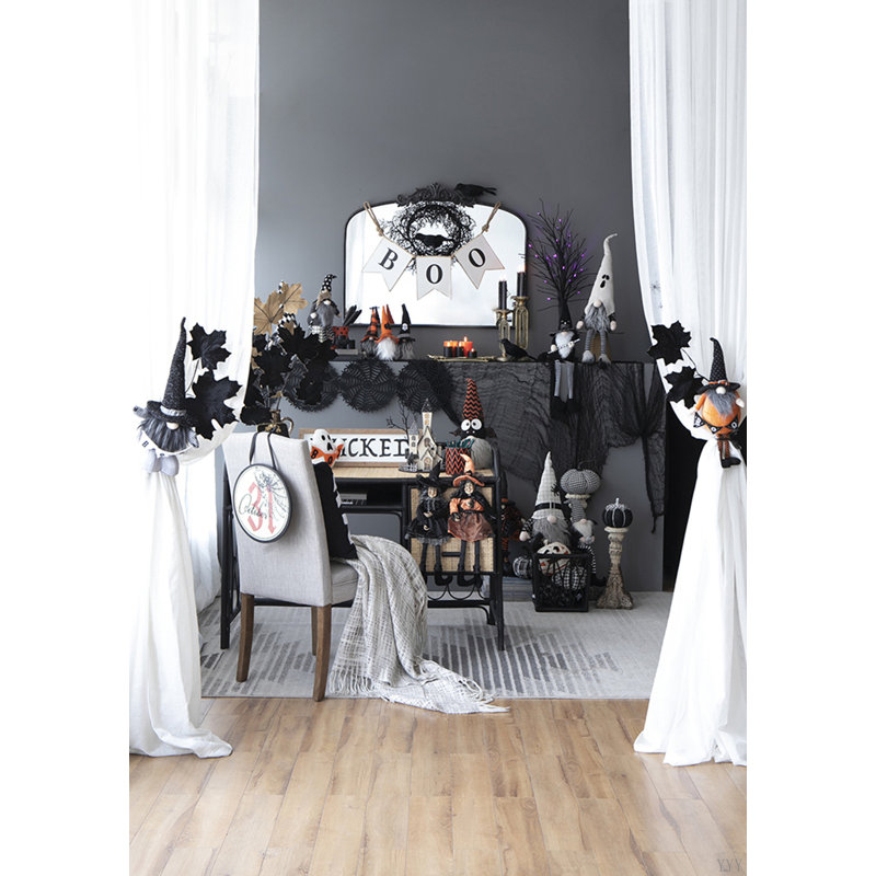 Gnome noir en tissu de 4,3 po x 4 po x 26,8 po avec manche à balai et longues pattes, pour la décoration d'Halloween