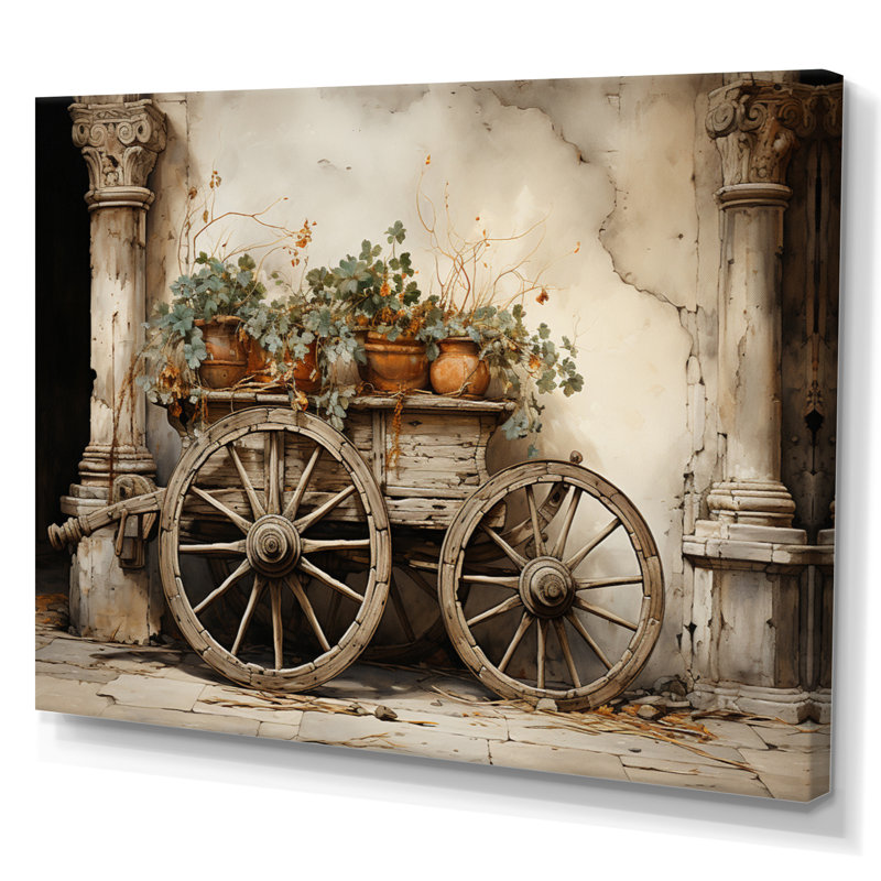 Vieille roue brune Jayona II, H 30 po x l 40 po x P 1,5 po, Toile tendue