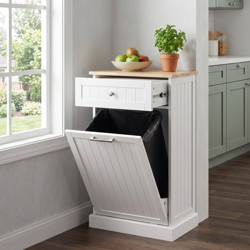 Armoire poubelle inclinable avec tiroir de rangement 10 gallons, rangement de cuisine caché, blanc, Blanc